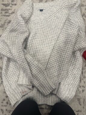 American Eagle Outfitters Light Heather Gray Waffle Knit Sweater